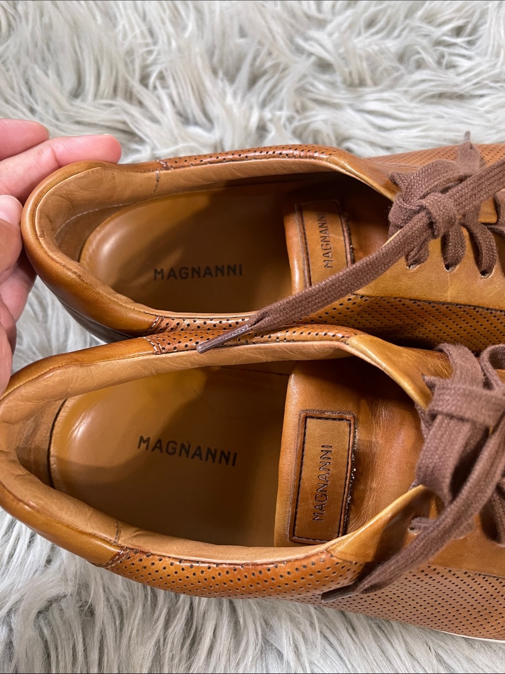 Magnanni Tan Leather Perforated Sneakers - Picture 6 of 7